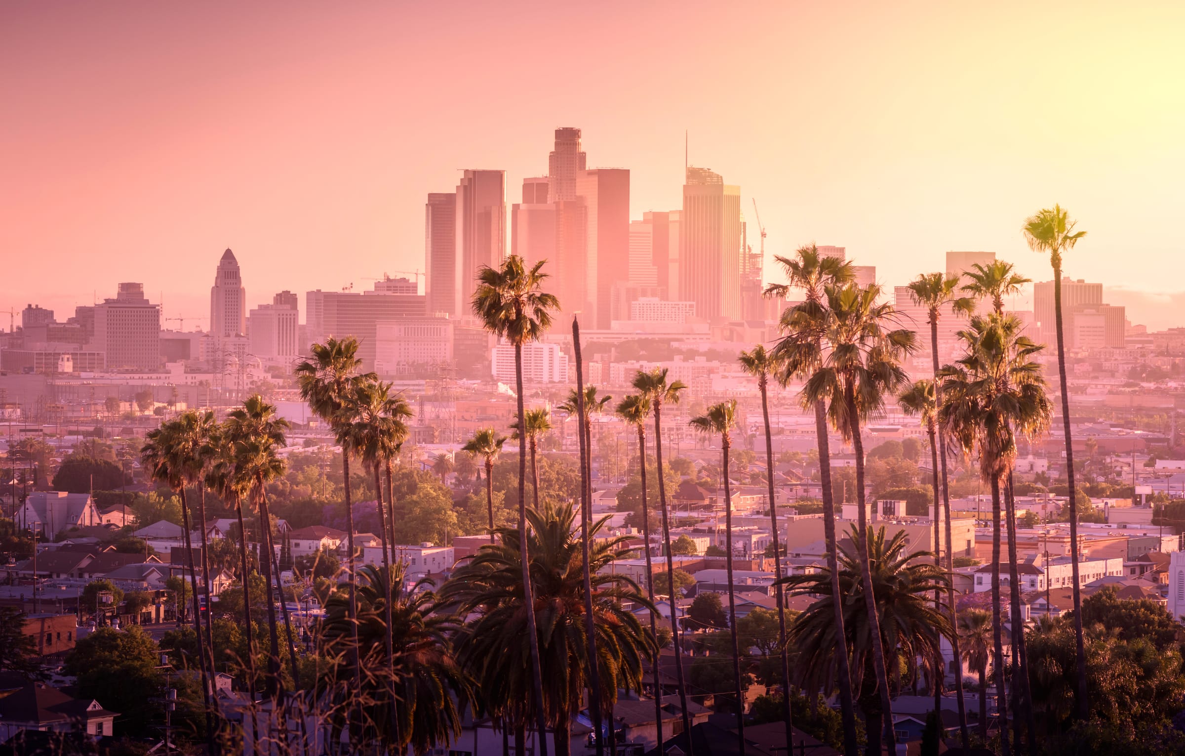 Los Angeles County skyline and freeway corridor